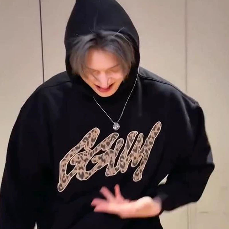 TXT Yeonjun GGUM Leopard Print Pullover Hoodie (Fan-made)